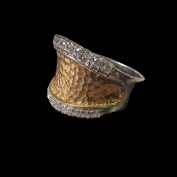 Joseph Esposito Chunky Two-tone Hammered CZ and Sterling Silver Ring - Picture 12 of 12